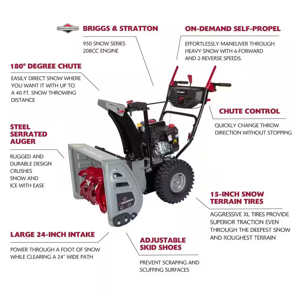 Flurry XL 24 In. 208 CC Self Propelled 2-Stage Gas Snow Blower with Electric Start